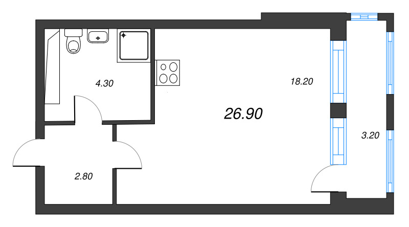 Студия 27,1 м²