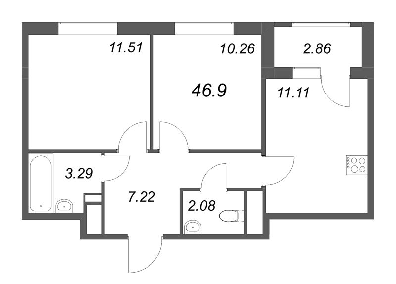 2 ккв 46,9 м²
