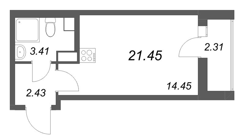 Студия 21,5 м²