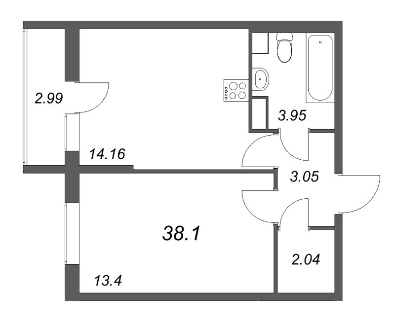 1 ккв 38,1 м²