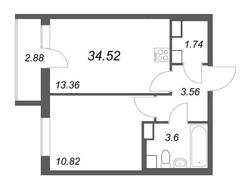 1 ккв 34,5 м²