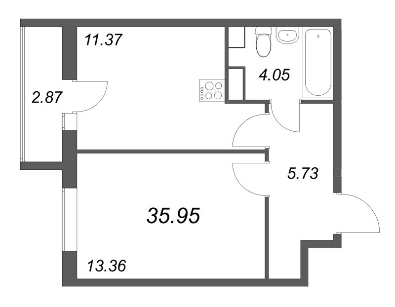 1 ккв 36 м²