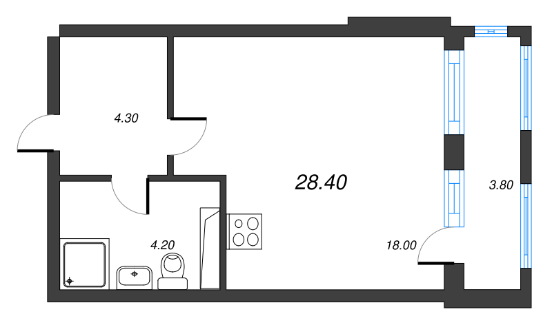 Студия 28,6 м²