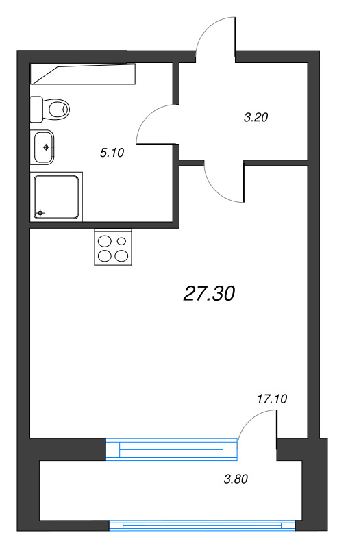 Студия 27,4 м²