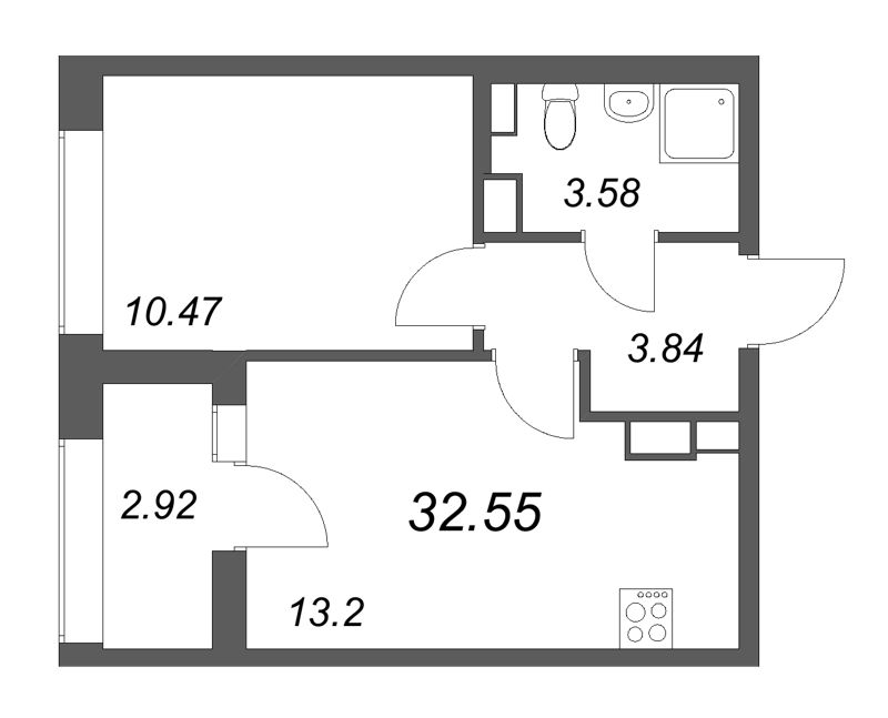 1 ккв 32,6 м²