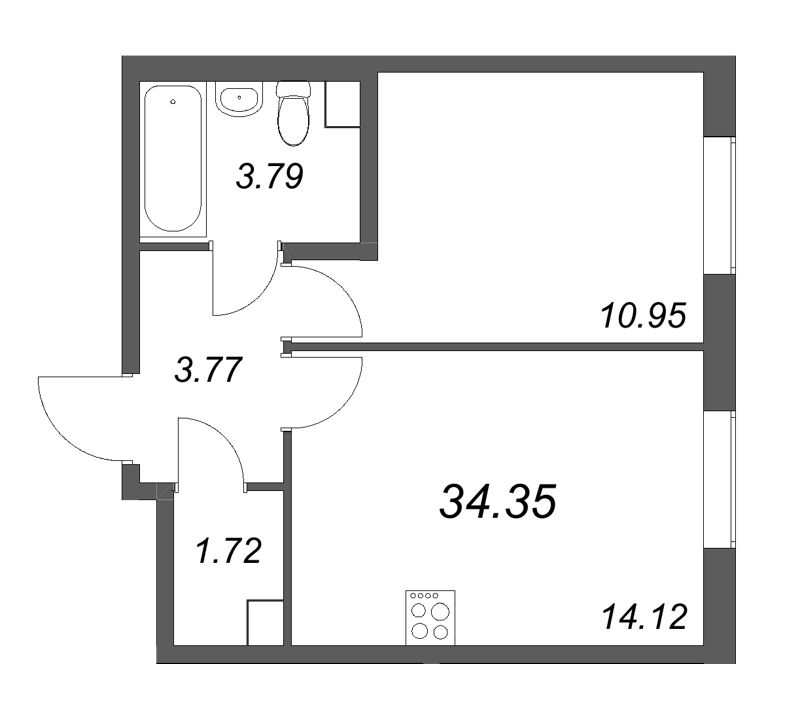 1 ккв 34,4 м²