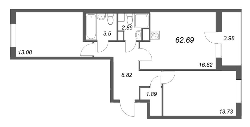 3 ккв (Евро) 62,7 м²