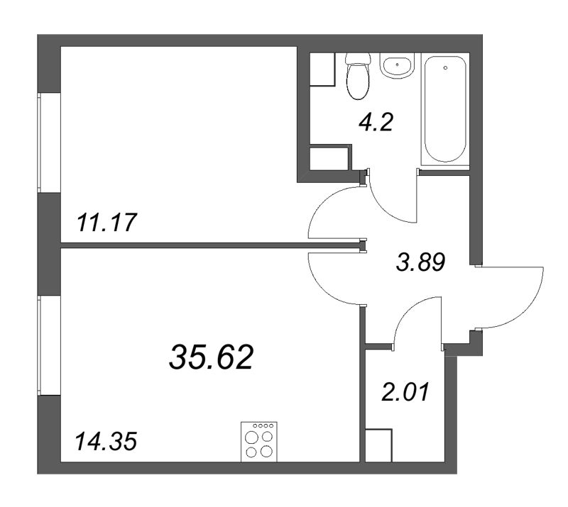 1 ккв 35,6 м²