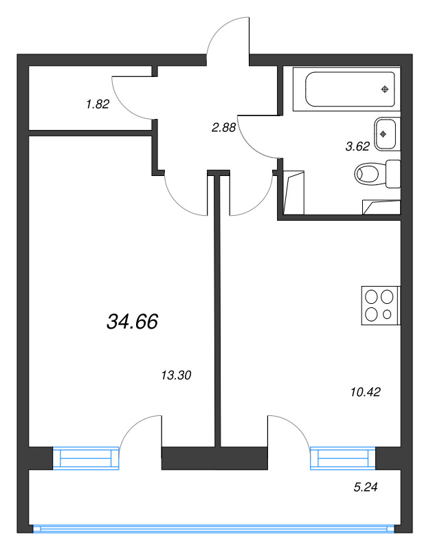 1 ккв 34,7 м²