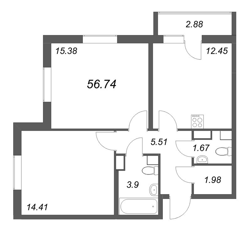 2 ккв 56,7 м²