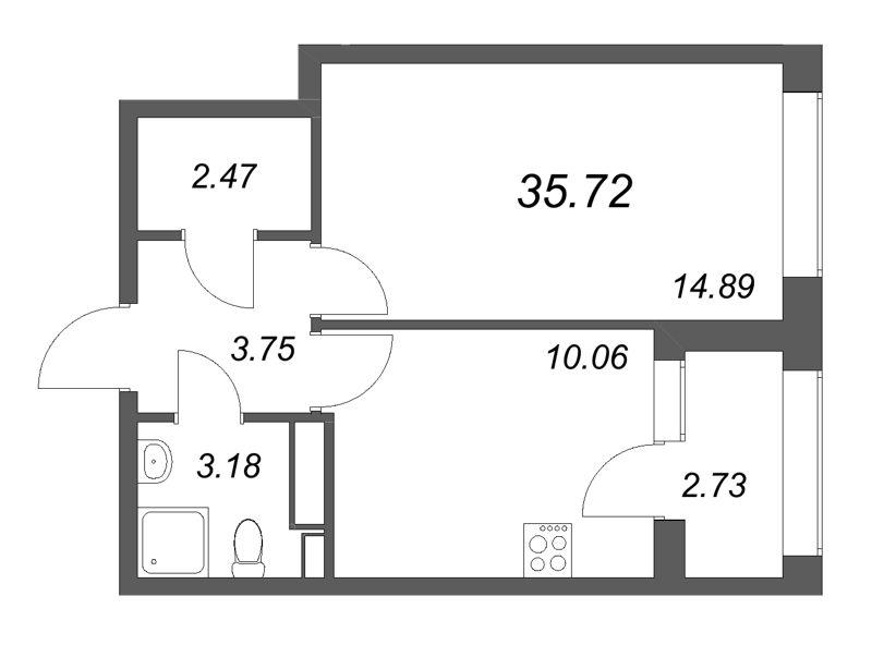 1 ккв 35,7 м²