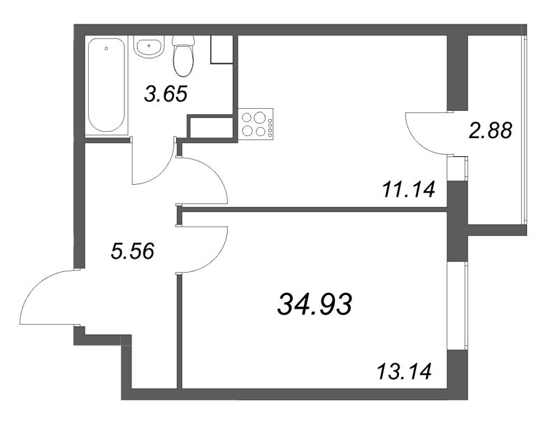 1 ккв 34,9 м²