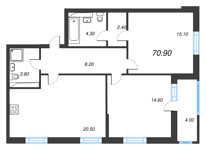 3 ккв (Евро) 71,4 м²