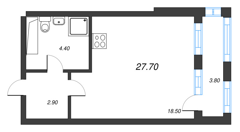 Студия 27,8 м²