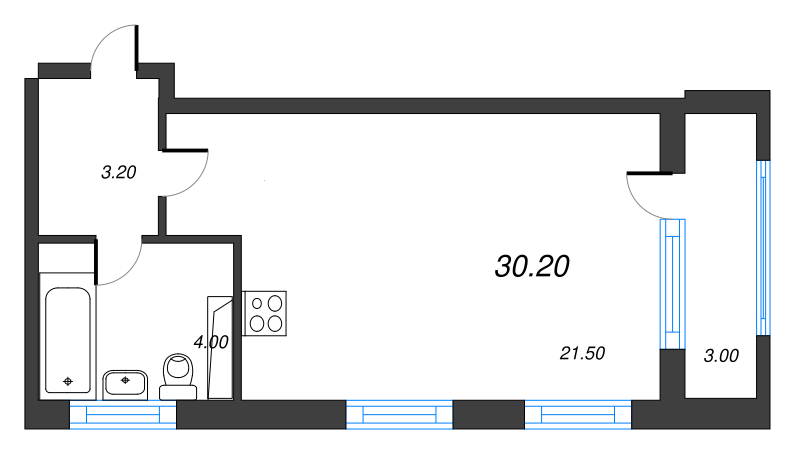 Студия 30 м²