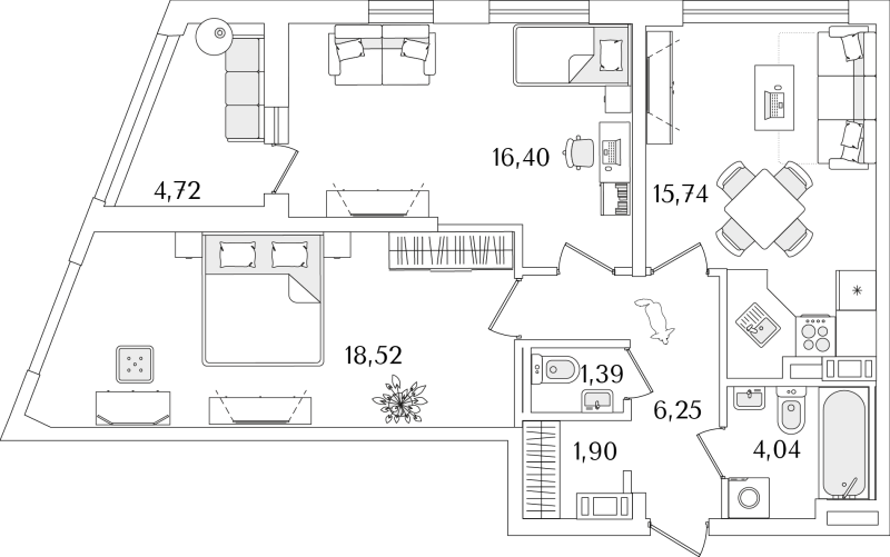 3 ккв (Евро) 65,7 м²