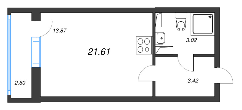 Студия 21,6 м²