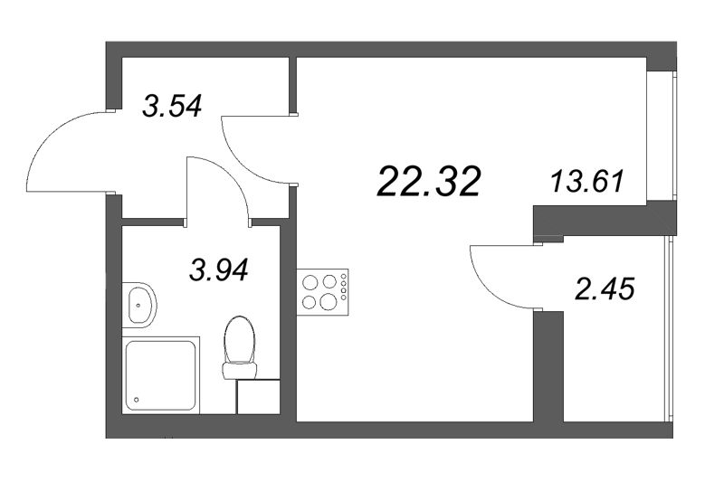 Студия 22,3 м²