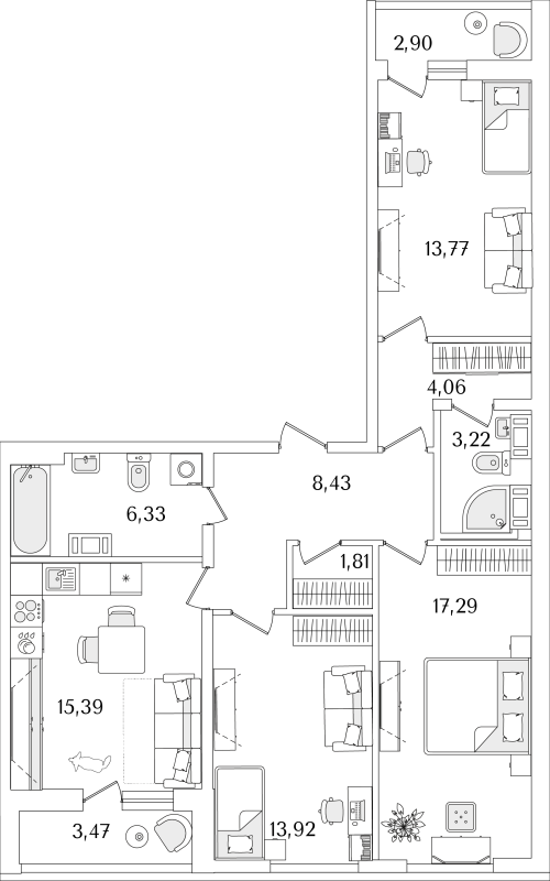 4 ккв (Евро) 87 м²