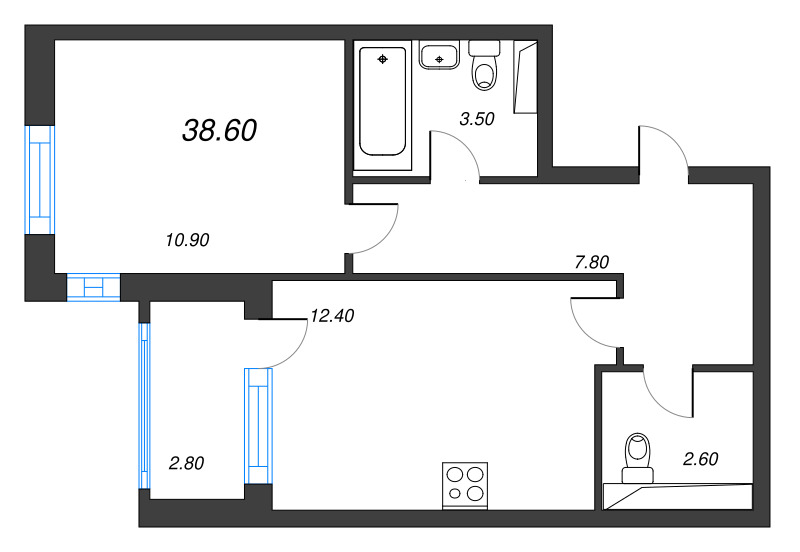 2 ккв (Евро) 38,8 м²
