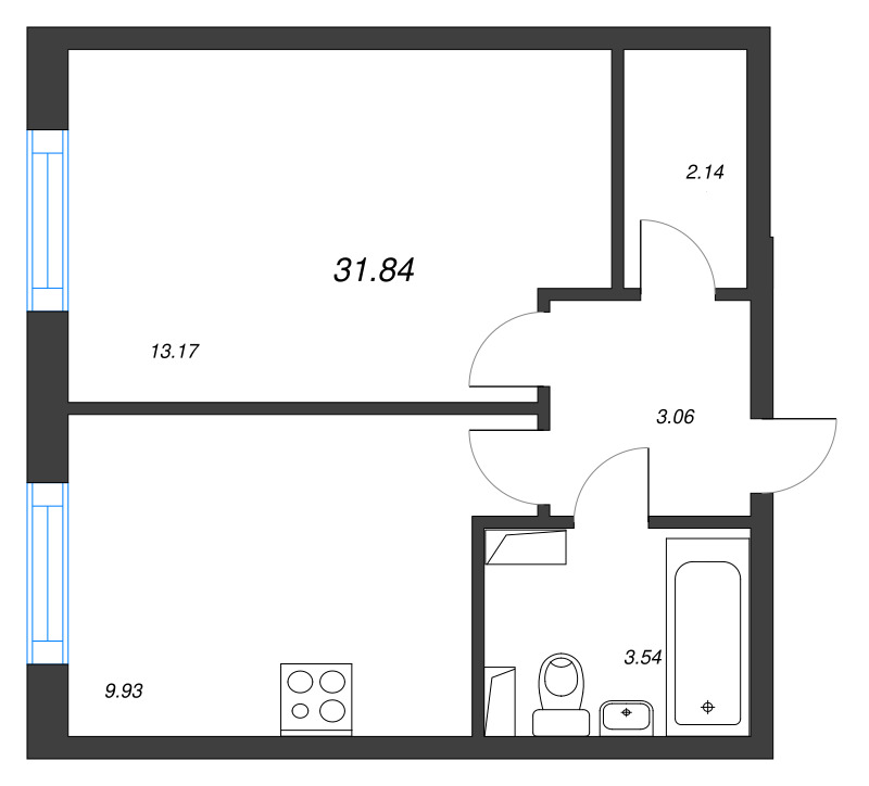 1 ккв 31,8 м²