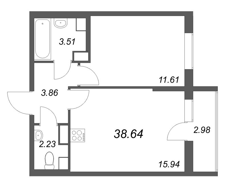 2 ккв (Евро) 38,6 м²