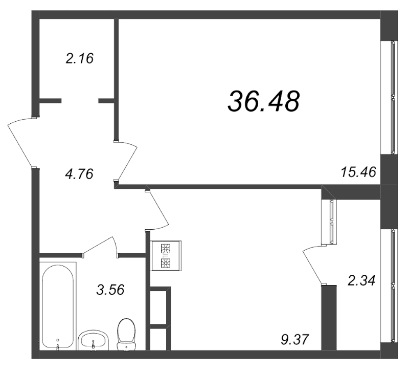 1 ккв 36,5 м²