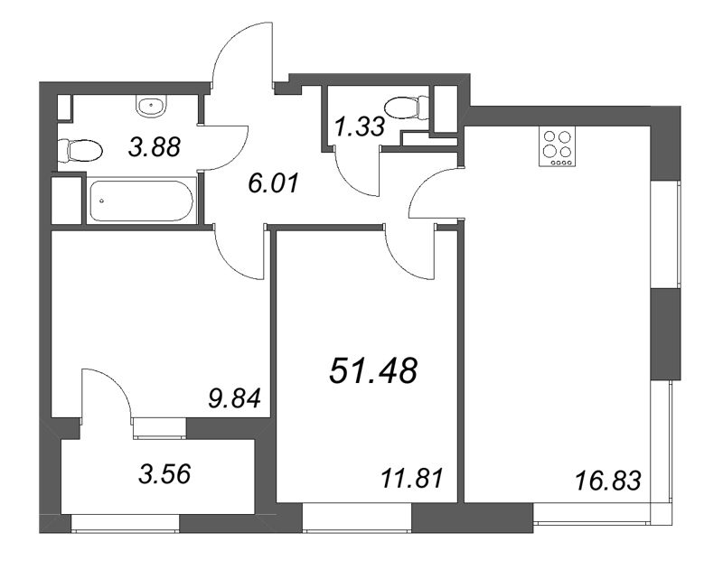 3 ккв (Евро) 51,5 м²