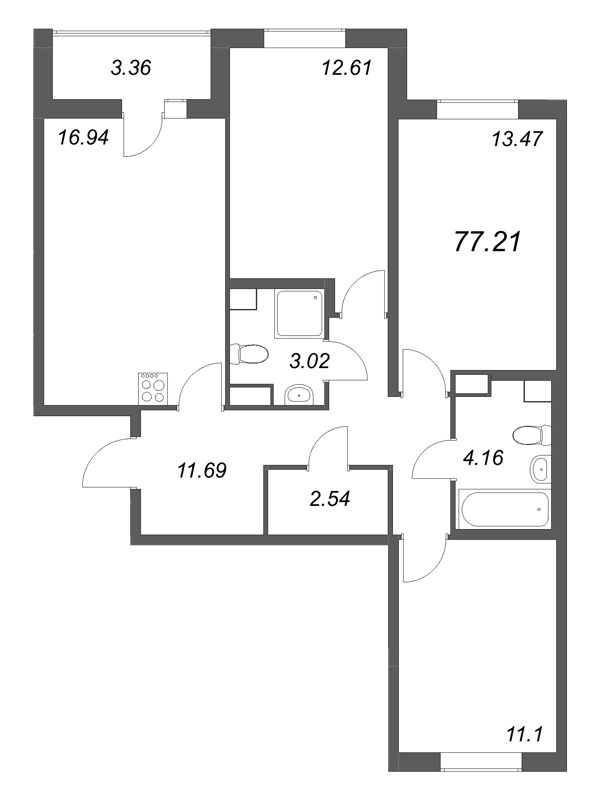 4 ккв (Евро) 77,2 м²