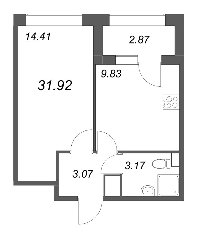 1 ккв 31,9 м²