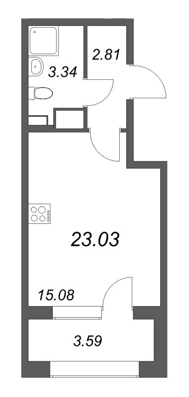 Студия 23 м²