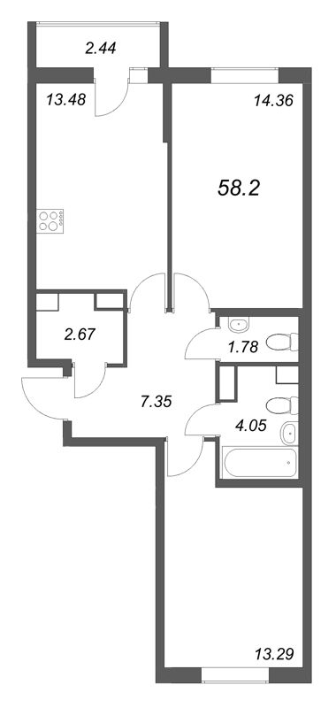 2 ккв 58,2 м²