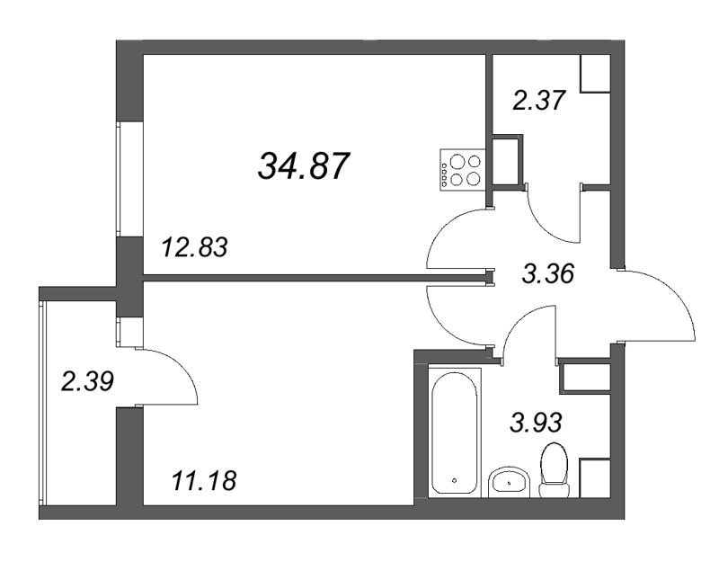 1 ккв 34,9 м²