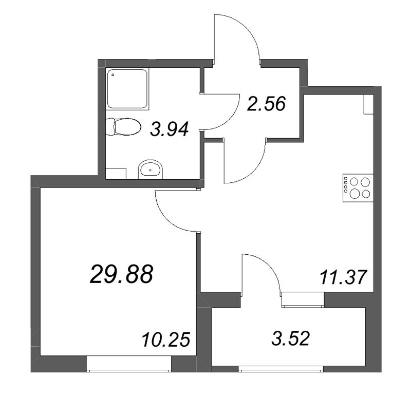 1 ккв 29,9 м²