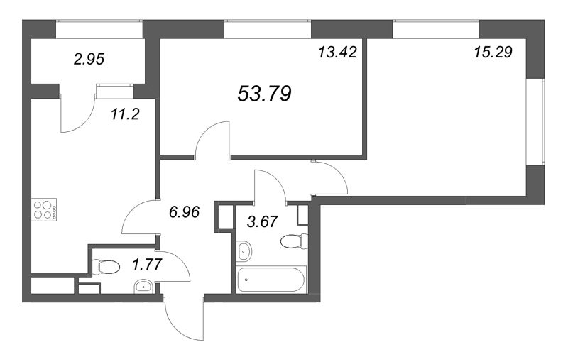 2 ккв 53,8 м²