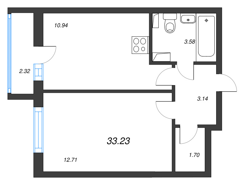 1 ккв 33,2 м²