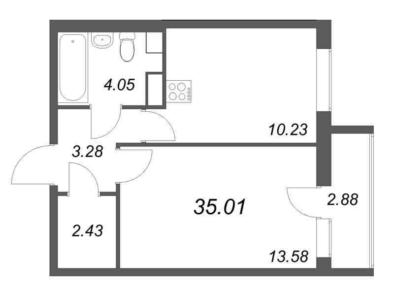 1 ккв 35 м²