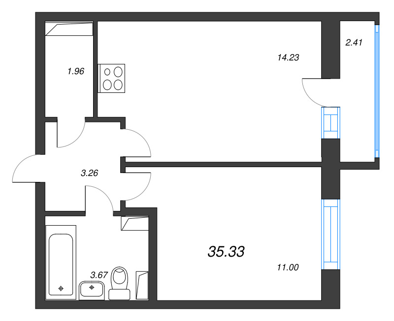 2 ккв (Евро) 35,3 м²