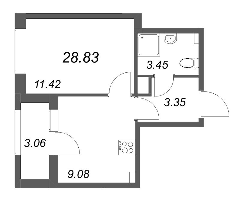 1 ккв 28,8 м²