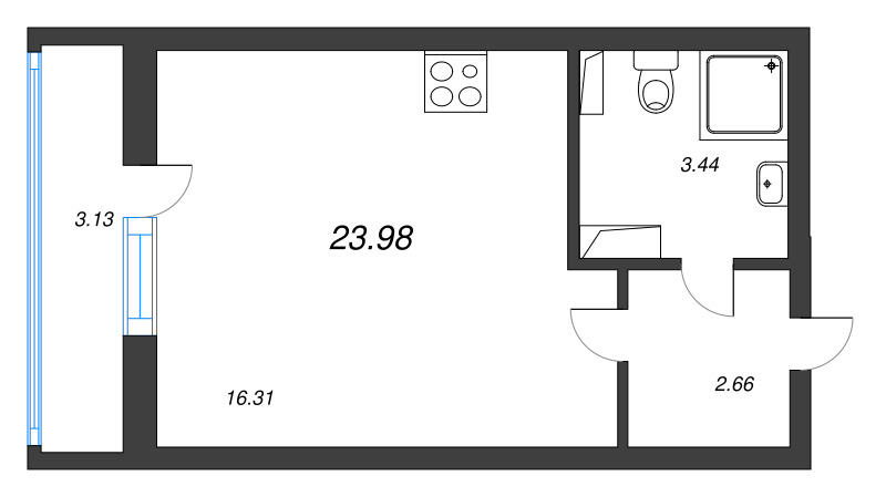 Студия 24 м²