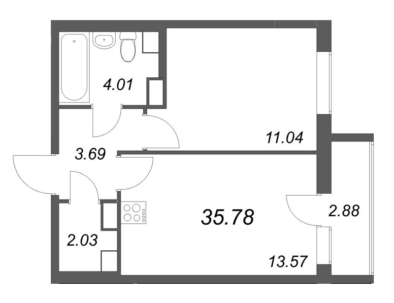 1 ккв 35,8 м²