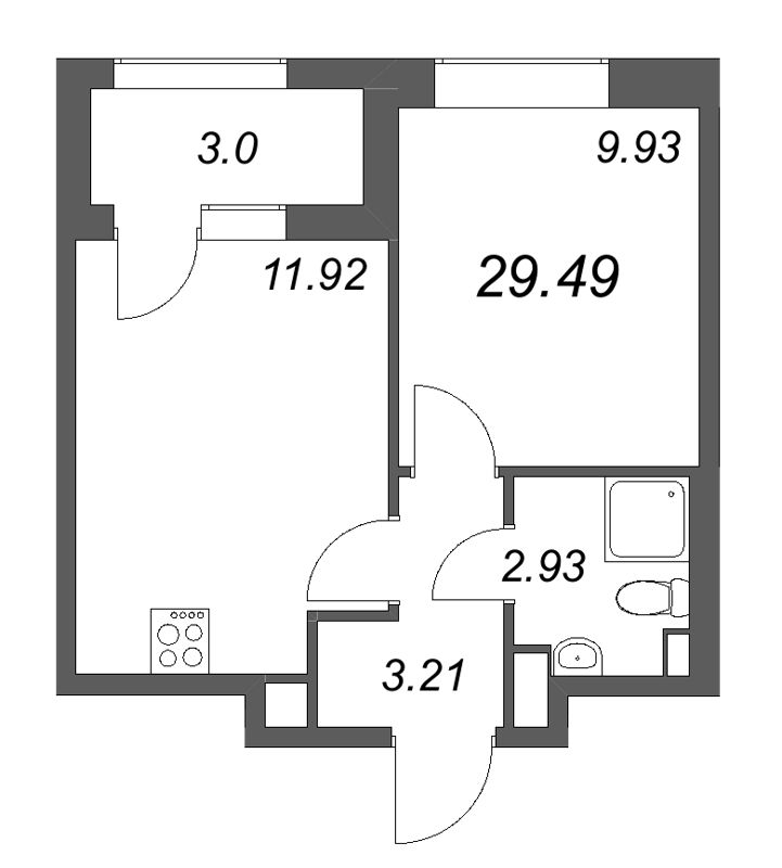 1 ккв 29,5 м²