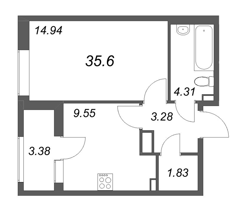 1 ккв 35,6 м²