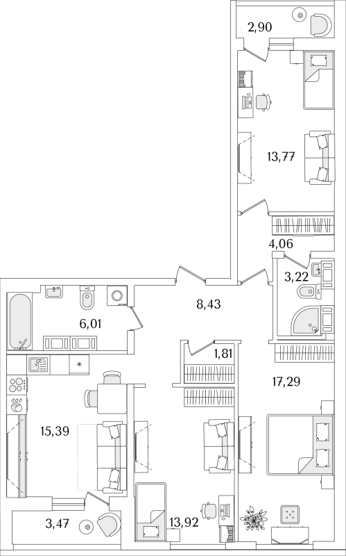 4 ккв (Евро) 86,1 м²