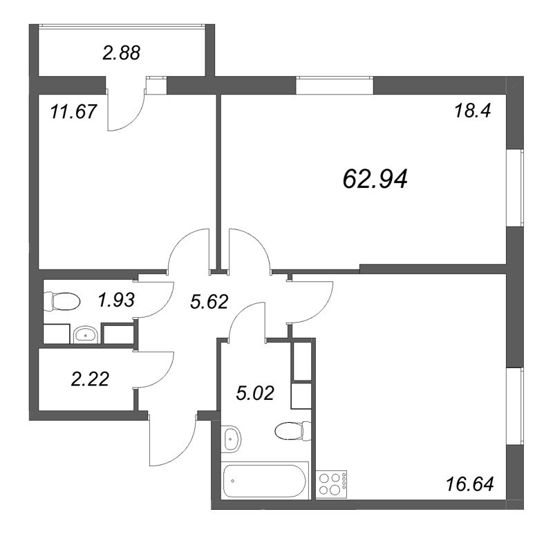 3 ккв (Евро) 62,9 м²