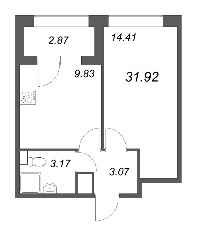 1 ккв 31,9 м²