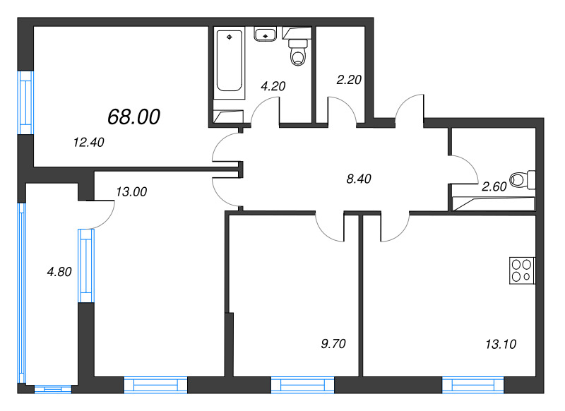 3 ккв 68,6 м²