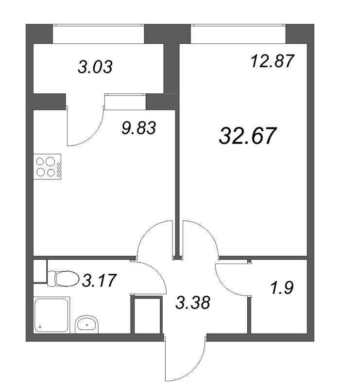 1 ккв 32,7 м²