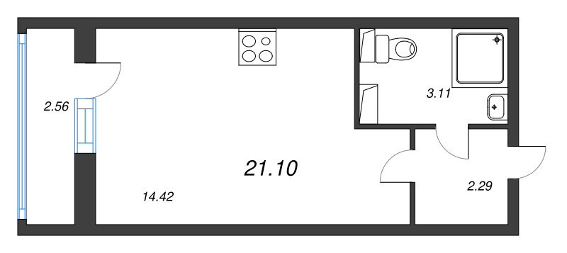 Студия 21,1 м²
