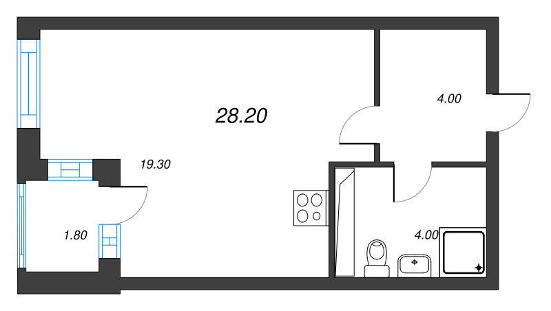 Студия 28,5 м²